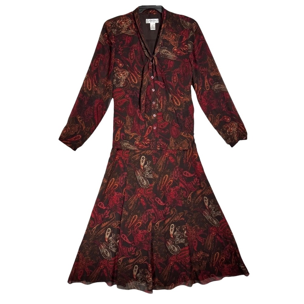 Vintage Paisley Chiffon Maxi Skirt‎ Set 16 Moody Dark Academia Equestrian 90s